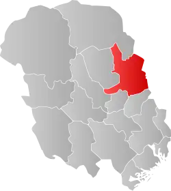Mapa do condado de Telemark com Notodden em destaque.