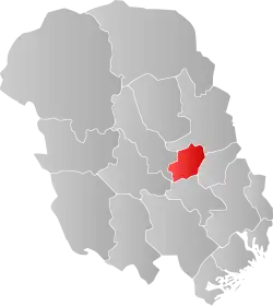 Mapa do condado de Telemark com Bø em destaque.