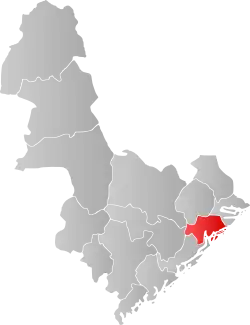 Mapa do condado de Aust-Agder com Tvedestrand em destaque.