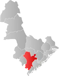 Mapa do condado de Agder com Birkenes em destaque.