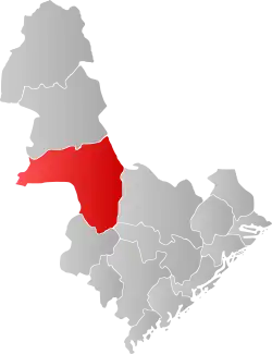 Mapa do condado de Agder com Bygland em destaque.