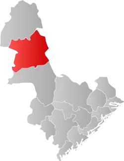 Mapa do condado de Agder com Valle em destaque.