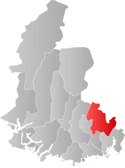 Mapa do condado de Agder com Vennesla em destaque.