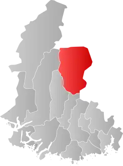 Mapa do condado de Agder com Åseral em destaque.