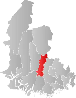 Mapa do condado de Vest-Agder com Audnedal em destaque.