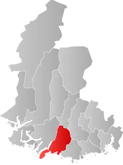 Mapa do condado de Agder com Lindesnes em destaque.