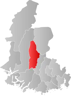 Mapa do condado de Agder com Hægebostad em destaque.