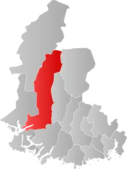 Mapa do condado de Agder com Kvinesdal em destaque.