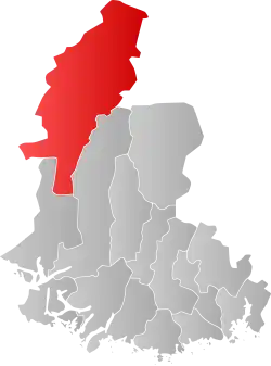 Mapa do condado de Agder com Sirdal em destaque.