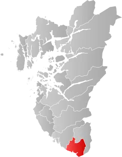 Mapa do condado de Rogaland com Sokndal em destaque.