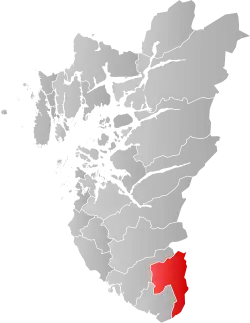 Mapa do condado de Rogaland com Lund em destaque.