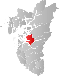Mapa do condado de Rogaland com Strand em destaque.