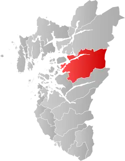 Mapa do condado de Rogaland com Hjelmeland em destaque.