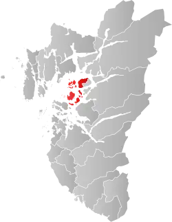 Mapa do condado de Rogaland com Finnøy em destaque.