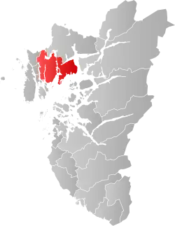 Mapa do condado de Rogaland com Tysvær em destaque.