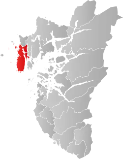 Mapa do condado de Rogaland com Karmøy em destaque.