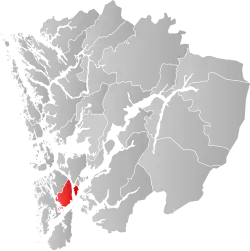 Mapa do condado de Hordaland com Stord em destaque.