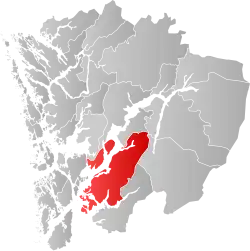 Mapa do condado de Hordaland com Kvinnherad em destaque.