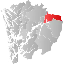 Mapa do condado de Hordaland com Ulvik em destaque.