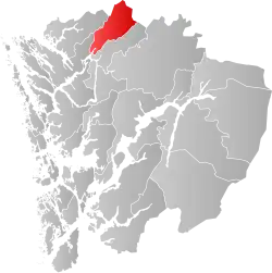 Mapa do condado de Hordaland com Modalen em destaque.