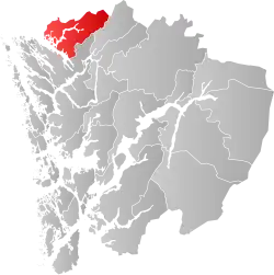 Mapa do condado de Hordaland com Masfjorden em destaque.