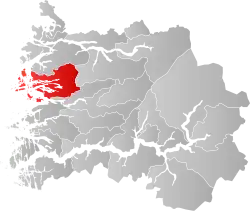Mapa do condado de Sogn og Fjordane com Flora em destaque.