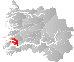 Mapa do condado de Sogn og Fjordane com Hyllestad em destaque.