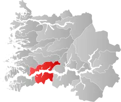 Mapa do condado de Sogn og Fjordane com Høyanger em destaque.