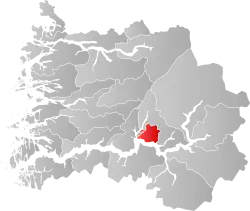 Mapa do condado de Vestland com Leikanger em destaque.