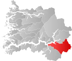 Mapa do condado de Sogn og Fjordane com Lærdal em destaque.
