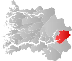 Mapa do condado de Sogn og Fjordane com Årdal em destaque.