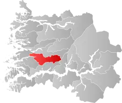 Mapa do condado de Sogn og Fjordane com Gaular em destaque.