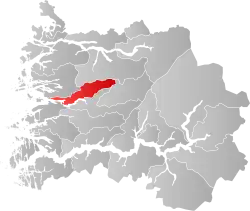 Mapa do condado de Sogn og Fjordane com Naustdal em destaque.
