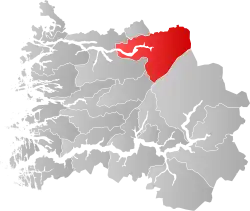 Mapa do condado de Sogn og Fjordane com Stryn em destaque.