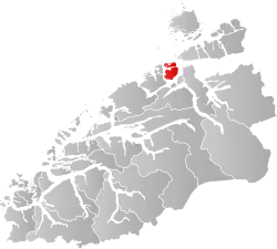 Mapa do condado de Møre og Romsdal com Kristiansund em destaque.