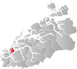 Mapa do condado de Møre og Romsdal com Hareid em destaque.