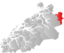 Mapa do condado de Møre og Romsdal com Rindal em destaque.