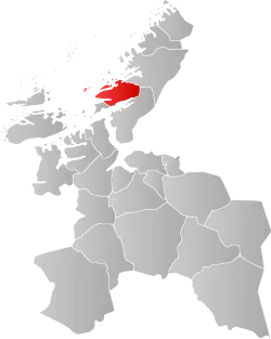 Mapa do condado de Trøndelag com Bjugn em destaque.