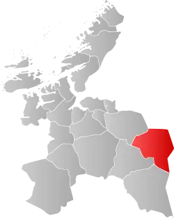 Mapa do condado de Sogn og Fjordane com Tydal em destaque.