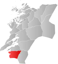 Mapa do condado de Nord-Trøndelag com Stjørdal em destaque.