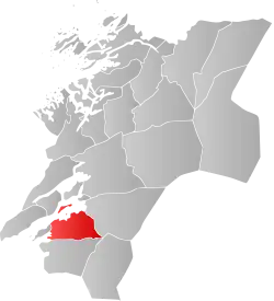 Mapa do condado de Nord-Trøndelag com Levanger em destaque.