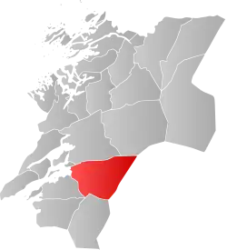 Mapa do condado de Nord-Trøndelag com Verdal em destaque.