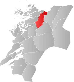 Mapa do condado de Nord-Trøndelag com Høylandet em destaque.