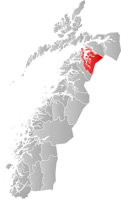 Mapa do condado de Nordland com Tysfjord em destaque.