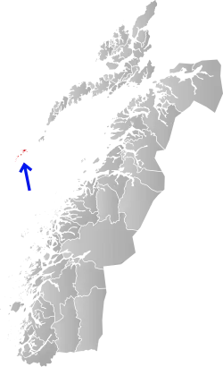 Mapa do condado de Nordland com Røst em destaque.