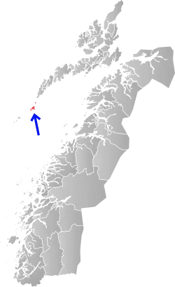 Mapa do condado de Nordland com Værøy em destaque.