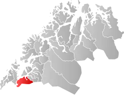 Mapa do condado de Troms og Finnmark com Skånland em destaque.