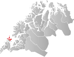 Mapa do condado de Troms og Finnmark com Bjarkøy em destaque.
