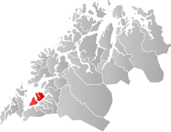 Mapa do condado de Troms og Finnmark‎ com Ibestad em destaque.
