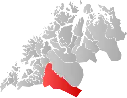 Mapa do condado de Troms og Finnmark com Bardu em destaque.